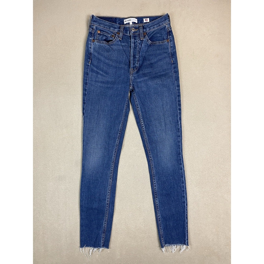 RE/DONE Jeans Womens 25 High Rise Ankle Crop Dark Raw Hem 721-3WHRAC EUC
